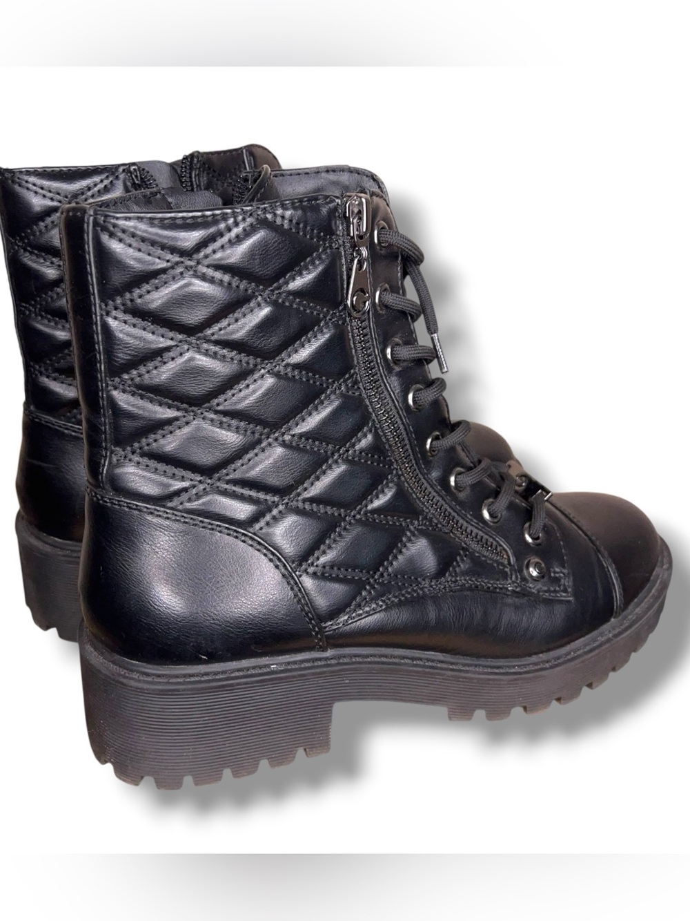 Size 8.5 Gbg Los Angeles Black Quilted Boots Combat Faux Leather Goth Punk